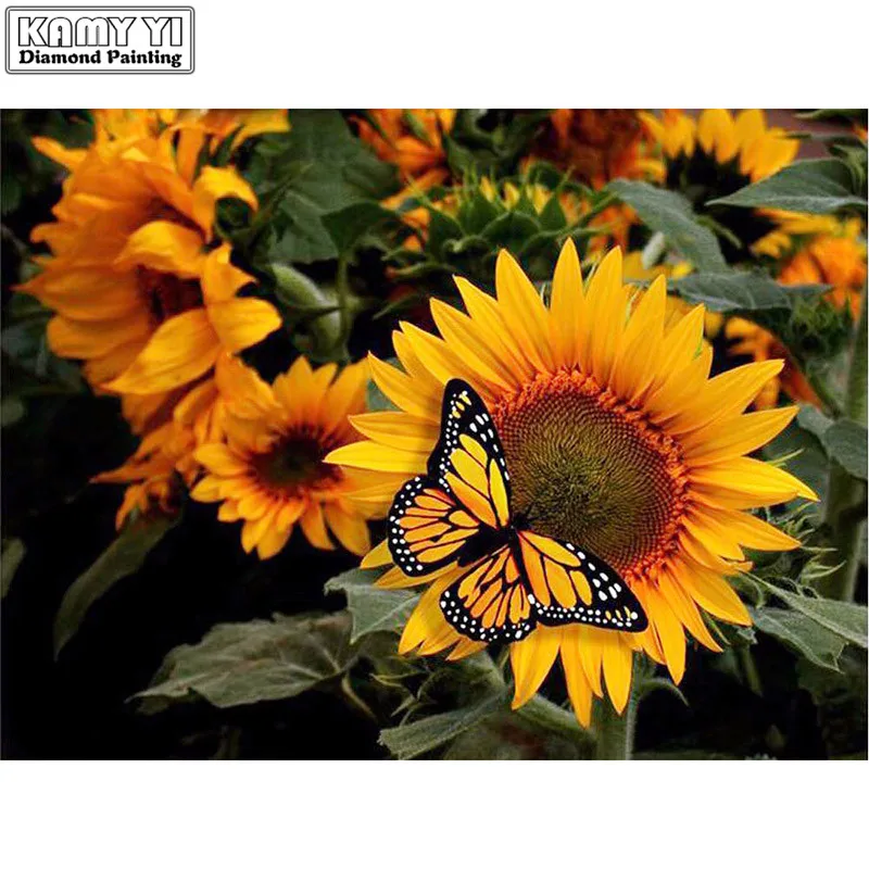 Алмазная вышивка 5D DIY алмазное Рисование Подсолнечник & Butterfly алмазная живопись