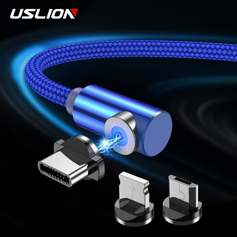 Магнитный USB кабель USLION для быстрой зарядки с разъемом Type C 90 градусов 2 м iPhone 11 Samsung