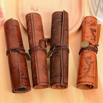 

Vintage Retro Treasure Map Pencil Cases Luxury Roll Leather PU Pen Bag Pouch For Stationery School Supplies Make Up Cosmetic Bag