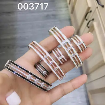 

TIRIM 2020 NEW Trendy Parallel Lines Bangle Ring for Women Drip Oil Zirconia Wedding Engage Bracelet Set Dubai Jewelry