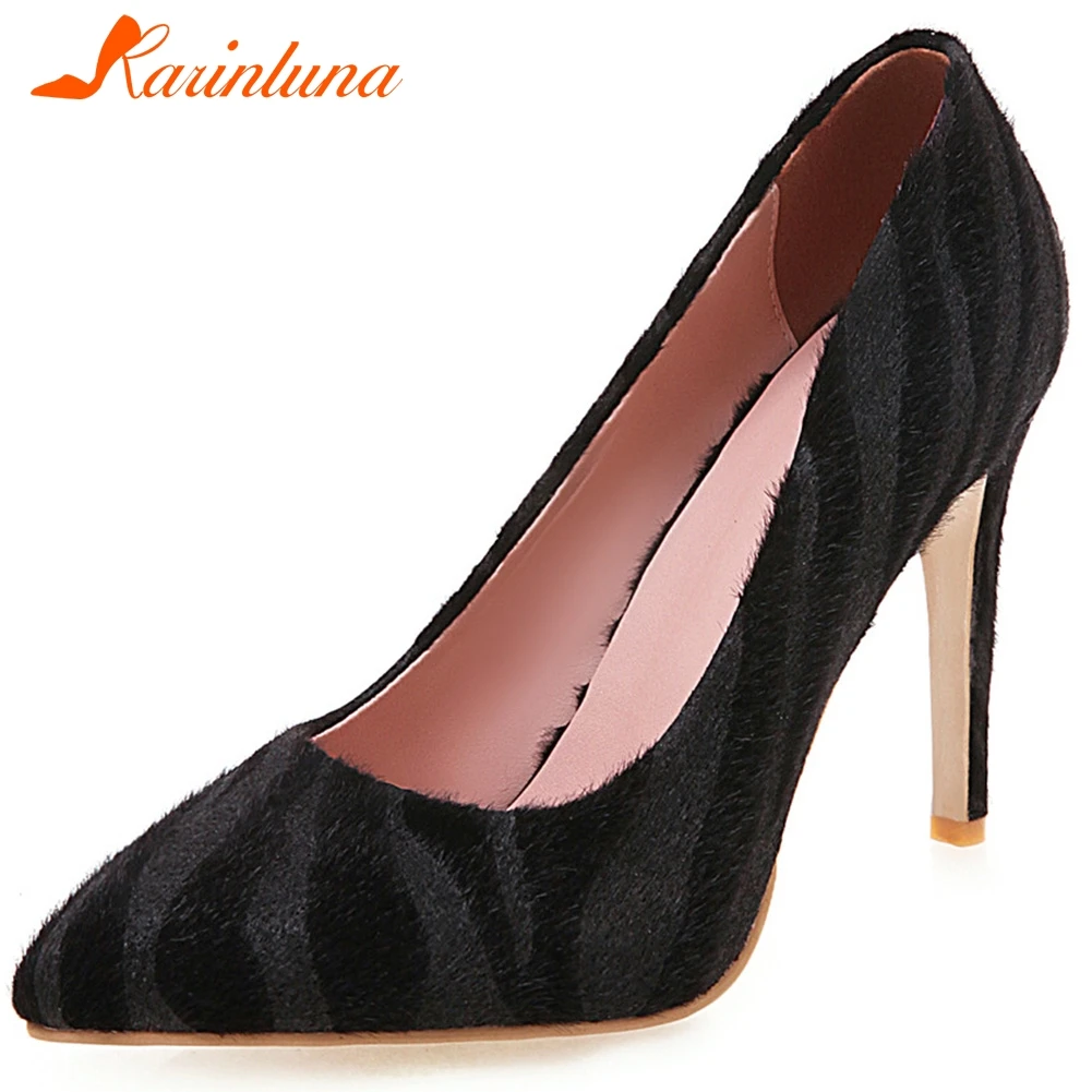

KARINLUNA Ladies Super High Thin Heels Pumps Sexy Shallow Pointed Toe Pumps Women Party mixed-color Horsehair Shoes Woman