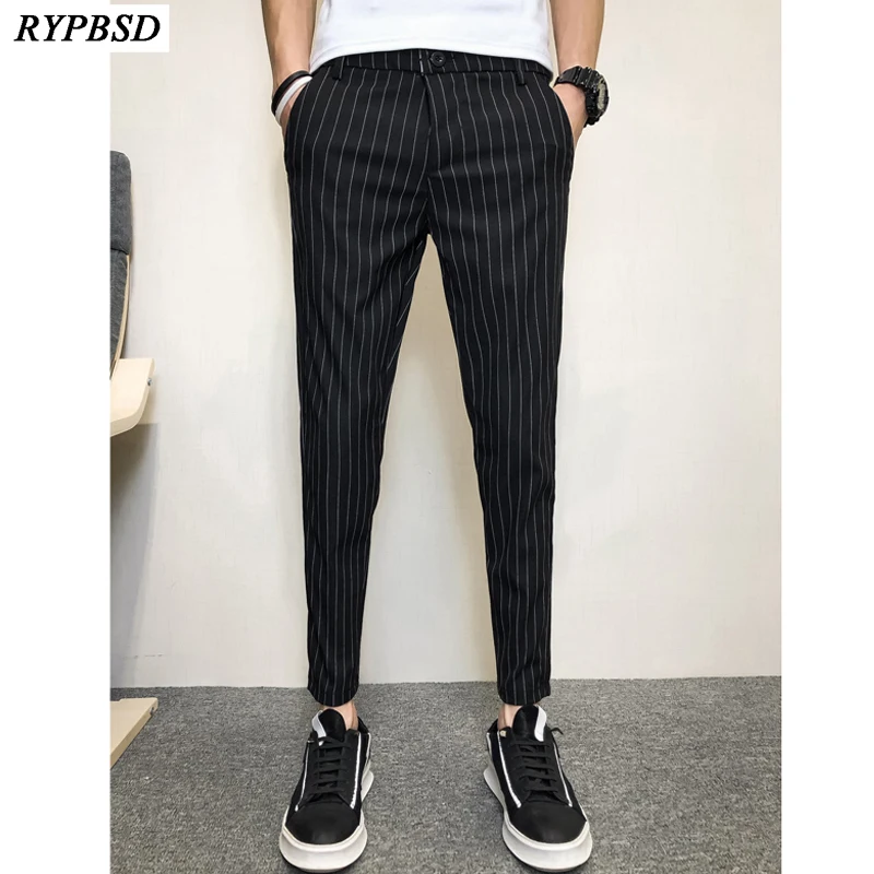 Pantalones de rayas blancas y negras para hombre, pantalón informal de moda Harem negro, novedad de verano, 2020 - AliExpress