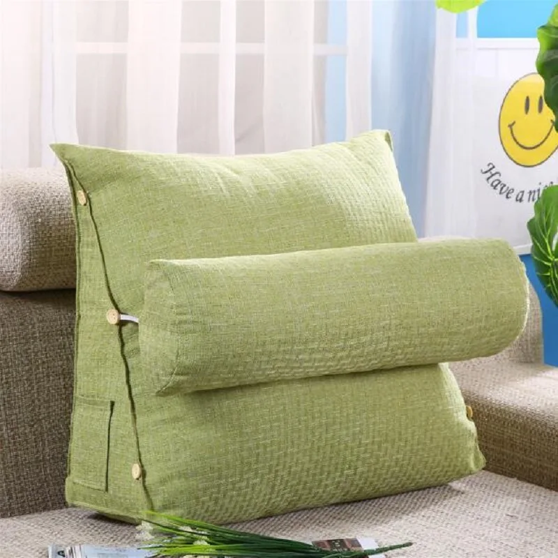 Стерео кровать диване треугольная Подушка для спины поясная подушка моющаяся хлопок белье диванные подушки прикроватный шезлонг ТВ чтения подушки - Цвет: Светло-зеленый