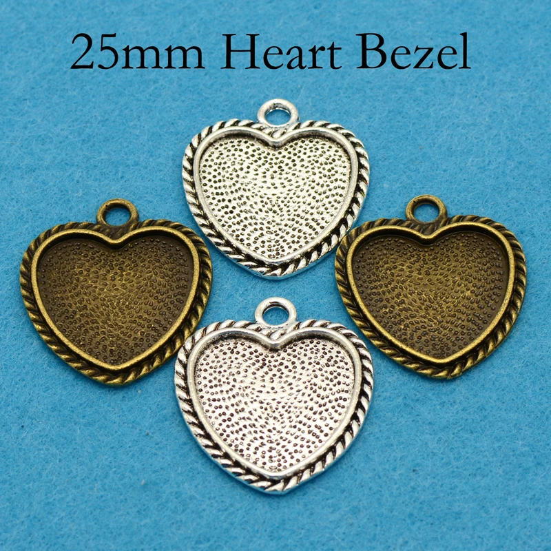 

20 pcs - Fancy Heart Pendant Tray, Heart Pendant Setting, 25mm Heart Cameo Setting, Heart Frame Pendant, Heart Cabochon Setting