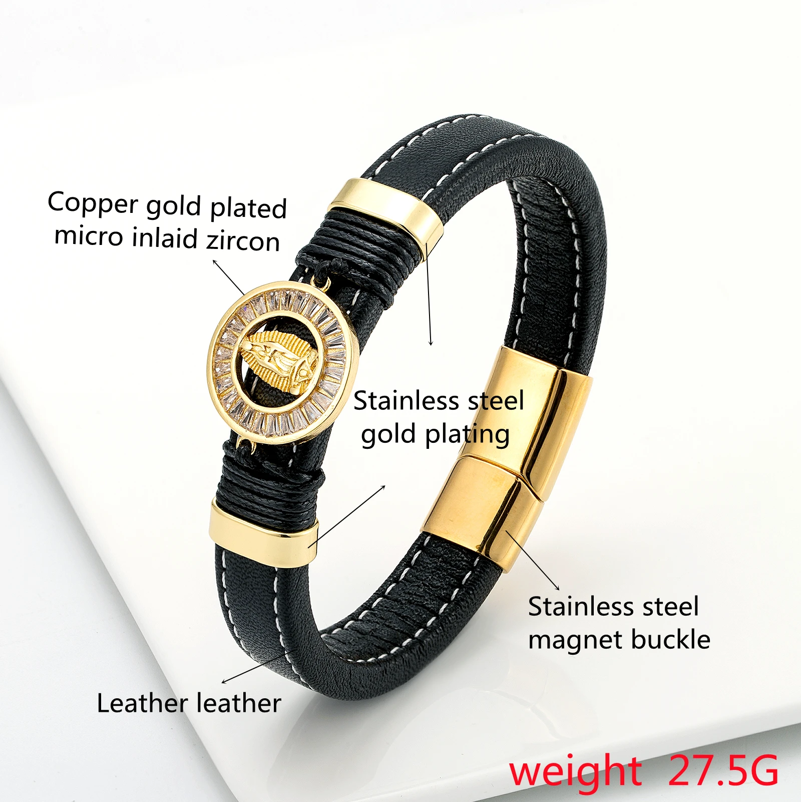 Fashion Match Micro Inlaid Zircon Virgin Goddess Charm Leather Bracelet Unisex Design Stainless Steel Bracelet bracelet jewelry