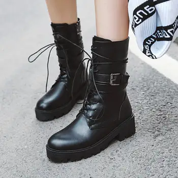 

SARAIRIS 2020 Plus Size 46 Fashion Square Heel Shoelaces Winter Shoes Woman Boots Female Shoes Ankle Boots Shoes Women