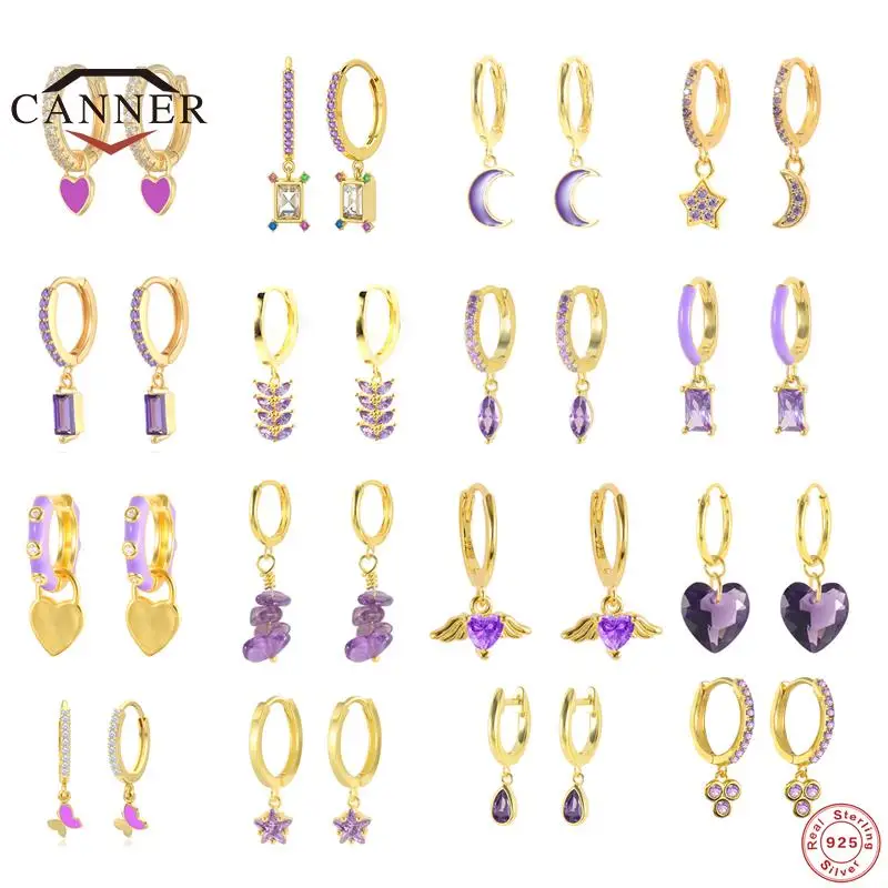 CANNER 925 Sterling Silver Purple Zircon Drop Earrings for Women Exquisite Piercing Cartilage Dangle Earings Jewelry Accessories | Украшения