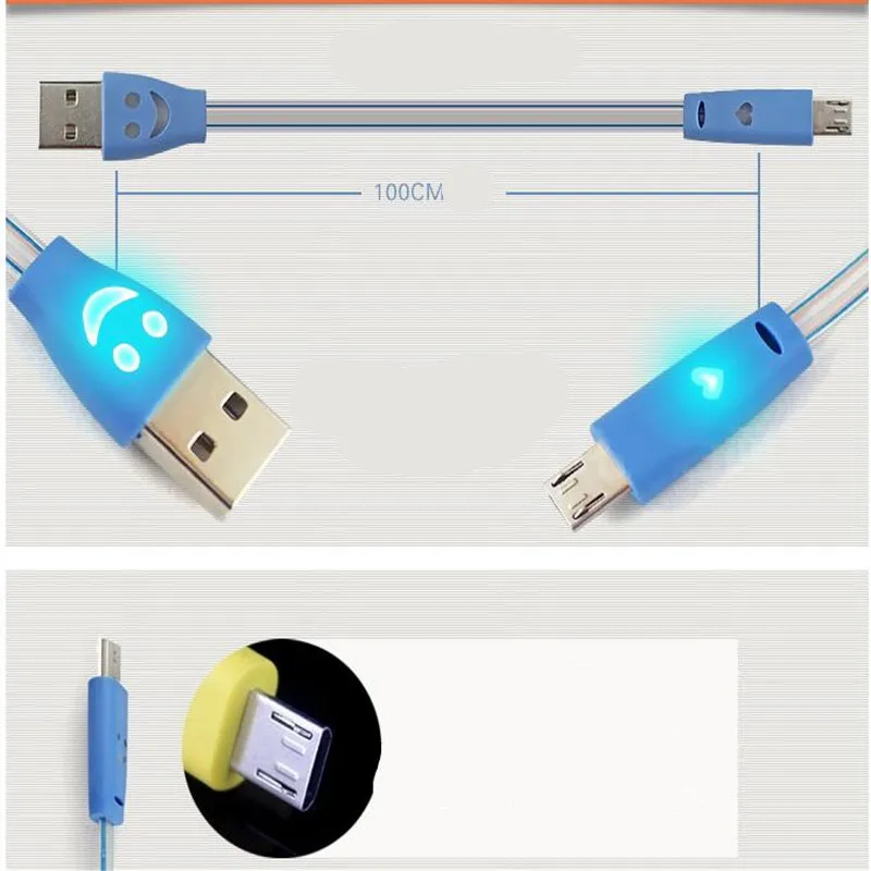 Для Android micro USB зарядный кабель 100 см smiley lighting micro USB кабель перезаряжаемый телефонный кабель для samsung зарядный кабель