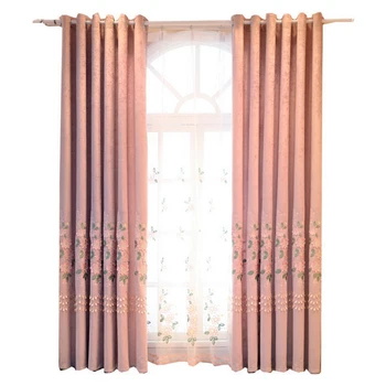 

Pink Floral Embroidered Blackout Curtain For Living Room Luxury Chenille Delicate Balcony Window Treatment Blinds X-M133