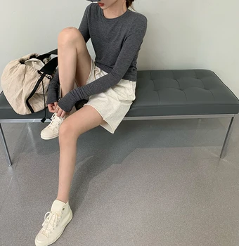 

5 colors 2020 autumn korean style basic thin slim long sleeve t shirts womens sun protection tops tee shirt femme (R99309)