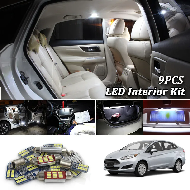 9pcs White Canbus Led Car Interior Lights Upgrade Kit For