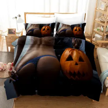 

Sexy Buttocks Girl Pantie Halloween Pumpkin Bedding Set Bedroom Decor Hypoallergenic Quilt Cover 1PC Duvet Cover with Pillowcase