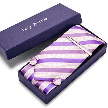 

Men Striepd Ties pure Silk Tie Set Pocket Square Cufflinks&Clips Business Wedding Tie Gift for Father Formal Wholesale