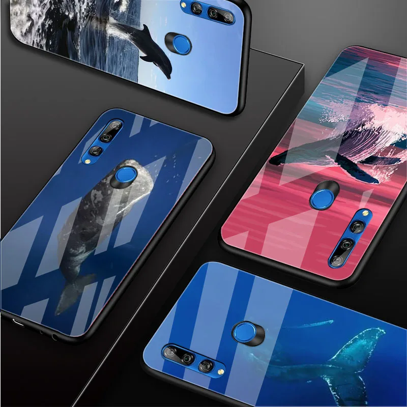 Ocean Whale Shark Swimming Tempered Glass Phone Case For Huawei honor 8X 9 10i 20i 20Lite 20Pro 30 Pro Cover Shell | Мобильные