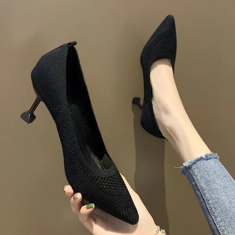 EOEODOIT/женские туфли-лодочки из тянущейся ткани 7 см; коллекция года; сезон осень; дышащая удобная дизайнерская женская обувь на высоком каблуке «рюмочка»; повседневная обувь на каблуке для офиса