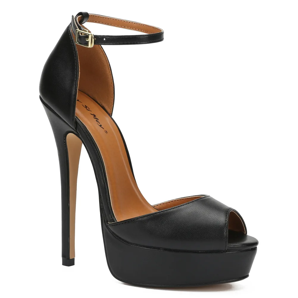 Туфли на высоком каблуке с ремешком на щиколотке размера плюс 48; женские туфли-лодочки; модные свадебные туфли на каблуке 16 см; цвет черный, красный; модельные туфли-лодочки на платформе