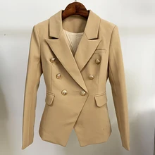 Blazer Double boutonnage en métal avec boutons de Lion pour femme, veste élégante de styliste, nouvelle collection 2021, kaki 