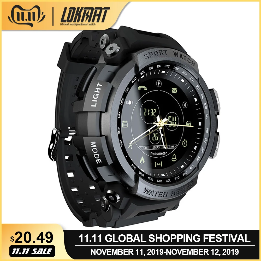 Billige Neue LOKMAT SmartWatch Sport 50m Wasserdicht Bluetooth Anruf Erinnerung männer Smart Uhr Für ios und Android telefon