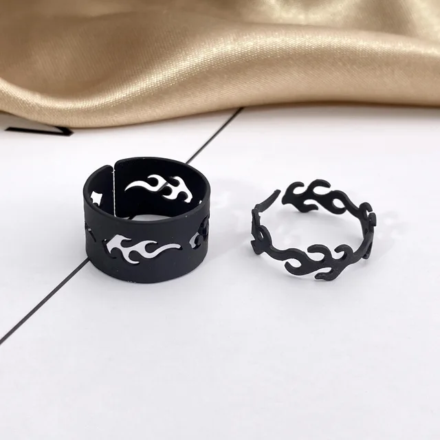2Pcs Heart Magnet Couple Rings Punk Cuban Chain Charm Paired Rings For Lp Lovers Friend Adjustable Jewelry Party Gift Trend New Style 11