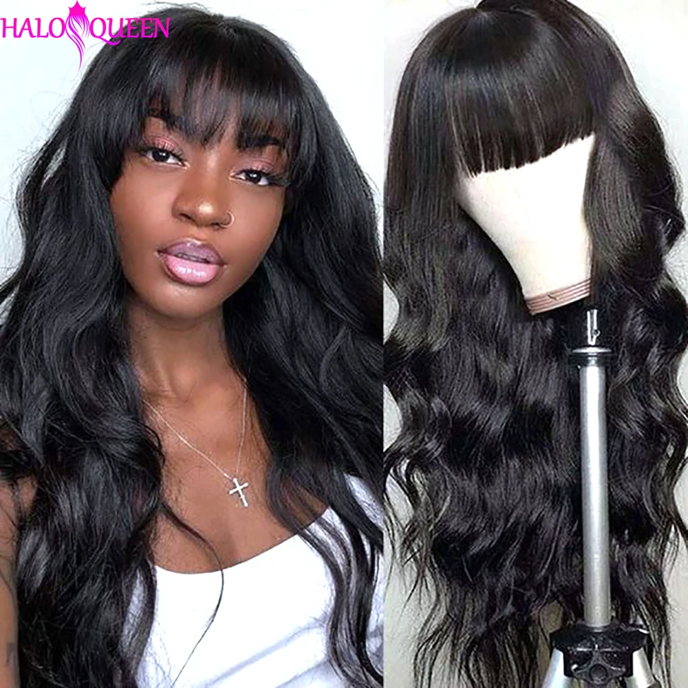 

HALOQUEEN Body Wave Wigs With Bangs 100% Human Hair Wigs Brazilian Wigs 150% Density Wig Glueless Wigs Remy Hair For Black Women