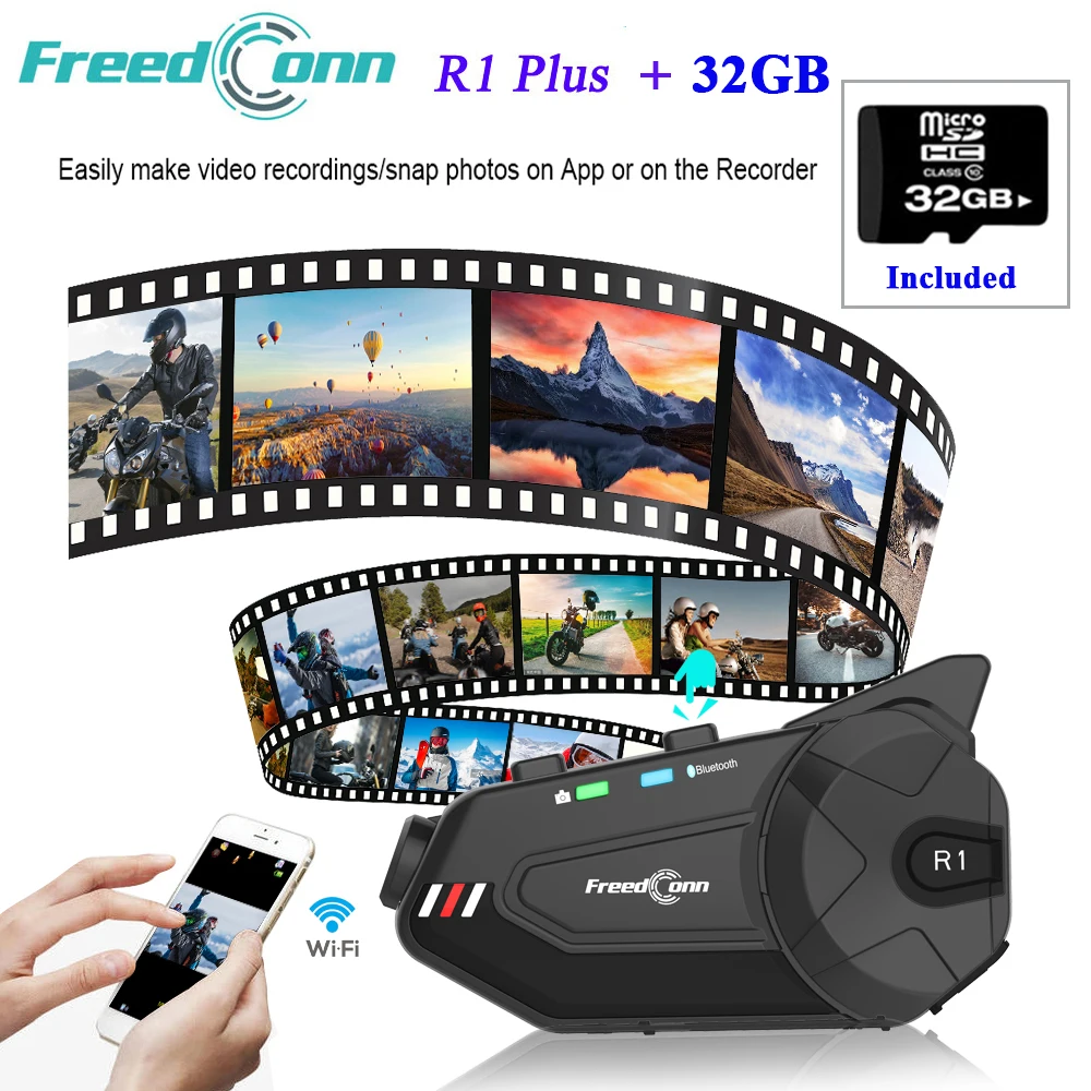 Мотогарнитура для шлема Freedconn R1 Plus 6 водителей Bluetooth 5.0 Wi-Fi 1080P | Автомобили и