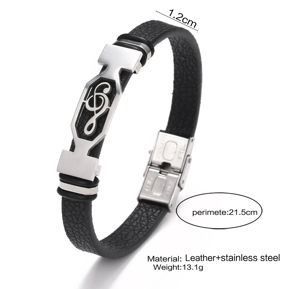 Trend Glamour Jewelry Classical Stainless Steel Music Symbol Bracelet Leather Cuff Bracelet Men And Women Pulsera Hombre bracelet jewelry