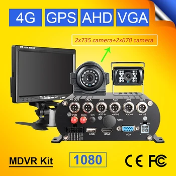 

4ch 4g gps hard disk video car recorder mobile dvr+4 waterproof camera+9inch car monitor