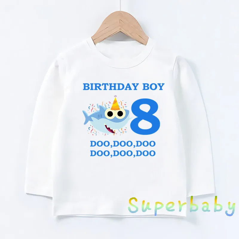 LKP2441-H Свечи "Happy Birthday" для торта, Акула, 1-9 лет, футболка с принтом цифр, Забавные топы с рисунком для маленьких мальчиков и девочек, Детская футболка с длинными рукавами, LKP2441 - Цвет: LKP2441-H