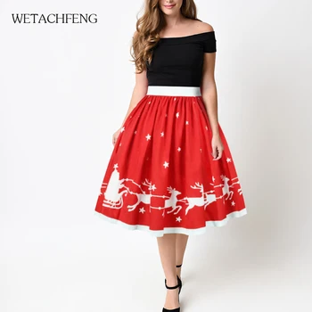 

Christmas Red Deer Star 3D Printed Pleated Skirt 2020 Xmas Party Midi Fall Women's Skirts High Waist Oversized Female Clothing