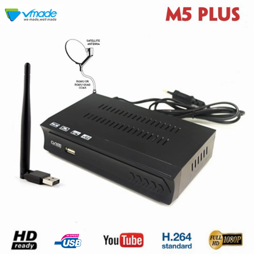 DVB S2 Satellite Receiver + USB WiFi Dongle Adapter Mini Antenna Support Built in WiFi Software