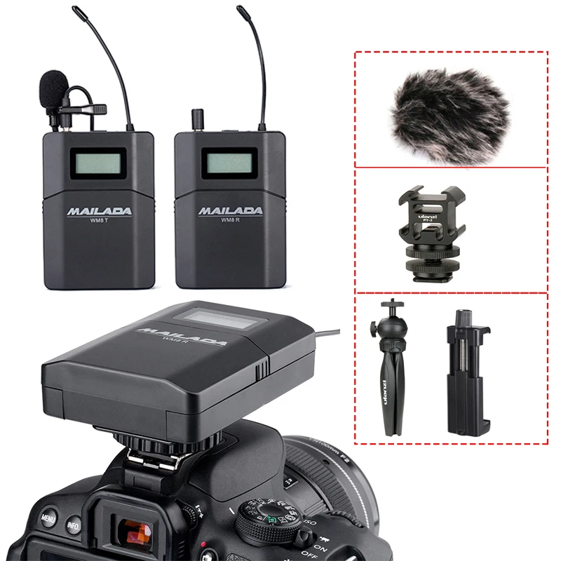 Mailada WM8 беспроводной UHF DSLR камера микрофон системы на камеру Lavalier лацкан микрофонный приемник передатчик
