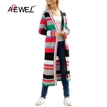 

ADEWEL Multicolor Striped Color block Open Front Long Cardigan Women Casual Cardigan Autumn Long Sleeve Sweaters Long Mujer