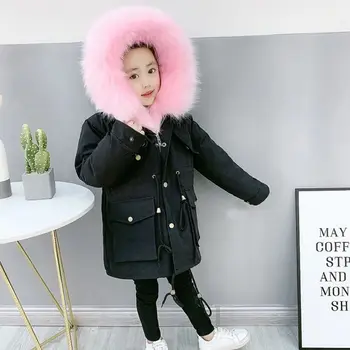 

2020 Winter Parka Kids Big Fur Girls Fur Parka Thicken Warm Children Faux Fur Liner Padded Jacket Coats For Girls Clothing W982