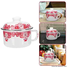 Vintage classic Enamel Instant Noodles Bowl with Lid Thicken Food Storage Cup Utensils for Kitchen Multicooker Bowls Soup Tureen