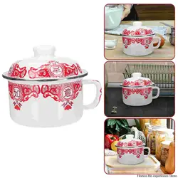 Vintage classic Enamel Instant Noodles Bowl with Lid Thicken Food Storage Cup Utensils for Kitchen Multicooker Bowls Soup Tureen