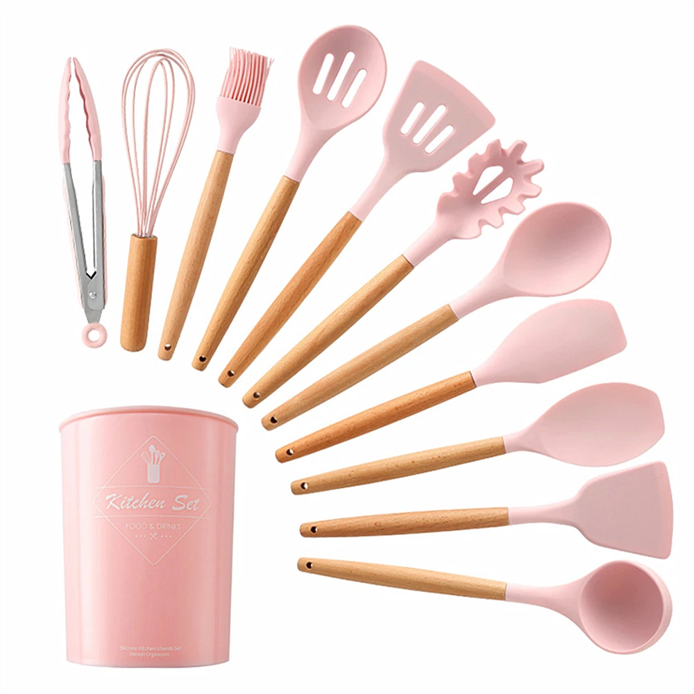 911PCS Silicone Cooking Utensils Set Non-stick Spatula Shovel Wooden Handle Cooking Tools Set With Storage Box Kitchen Tools (6)