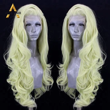 

Aiva Free-Part Mint Green Wig Glueless Synthetic Lace Front Wig Heat Resistant Blonde and Purple Wig For Black Women