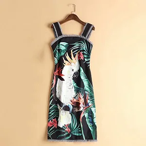 Svoryxiu подиум на заказ летнее платье с принтом попугая на тонких бретелях Женская мода с кисточками сексуальные платья для вечеринок женские Новинка - Цвет: Многоцветный