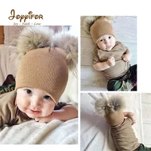 Joyyifor/детская шапка для малышей; Теплая Зимняя шерстяная вязаная шапочка мех; шапка с помпонами для маленьких мальчиков и девочек от 1 до 2 лет
