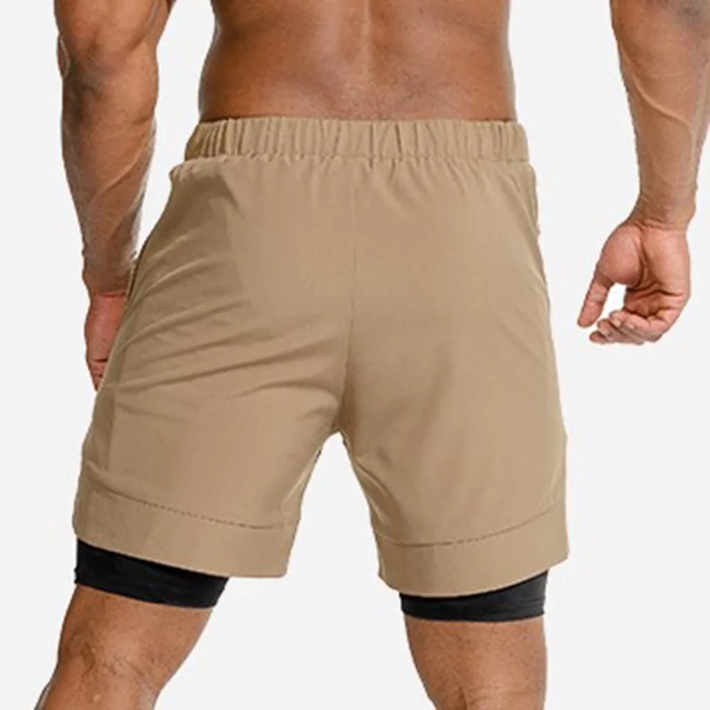 Popular Mens Shorts Two-Layer Quick Drying Running Shorts Security 2 in 1 Built-in Pockets Outdoor Breathable Sport Fitness Shorts JR13