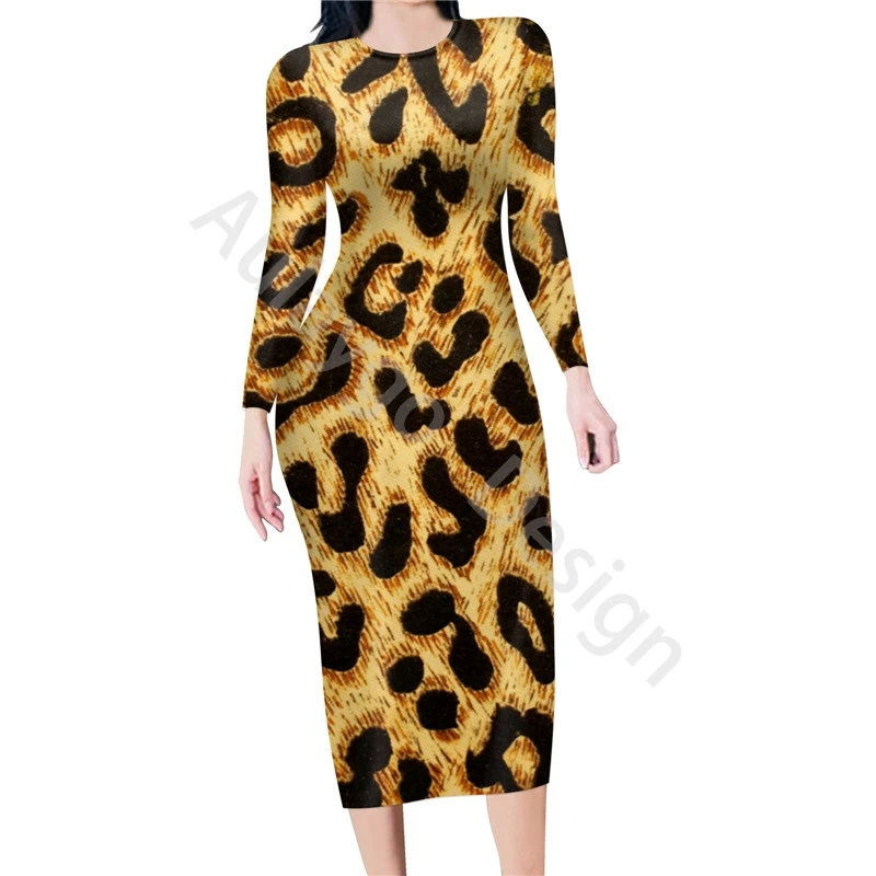 

Leopard Bodycon Dress Women Plus Size Long Sleeve Slim Ladies Casual Party Dress New Style Custom Autumn Clothing Sukienka