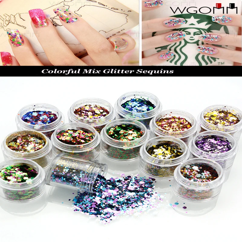 

1MM-2MM-3MM Mixed Colorful Sequins（10ML/Jar）Nail Art Holographic Sequin Glitters Flake Powder For Nail Art Decoration MA01-3