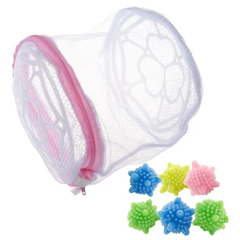 

1Pcs Bra Laundry Bag + Clamp Included & 6Pcs ic Laundry Ball Reusable Machine Washing Clothes Softener Starfish Shape Solid C