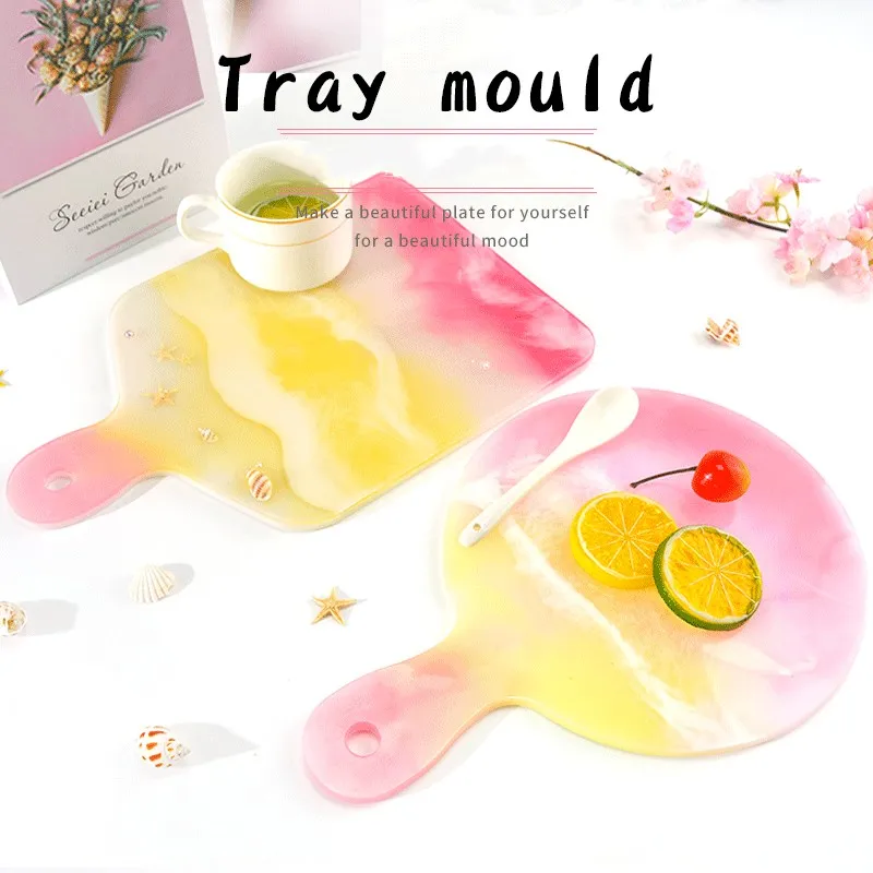 

DIY Resin Handle Tray Mold Coaster Fruit Tea Cup Pad Plate Crystal UV Epoxy Slicone Mold Home Decoration Craft Art Molds