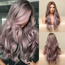 Aliexpress - LOUIS FERRE Long Natural Wavy Wigs Synthetic Cosplay Brown Ombre Purple Hair for White/Black Women High Temperature Pink Wigs