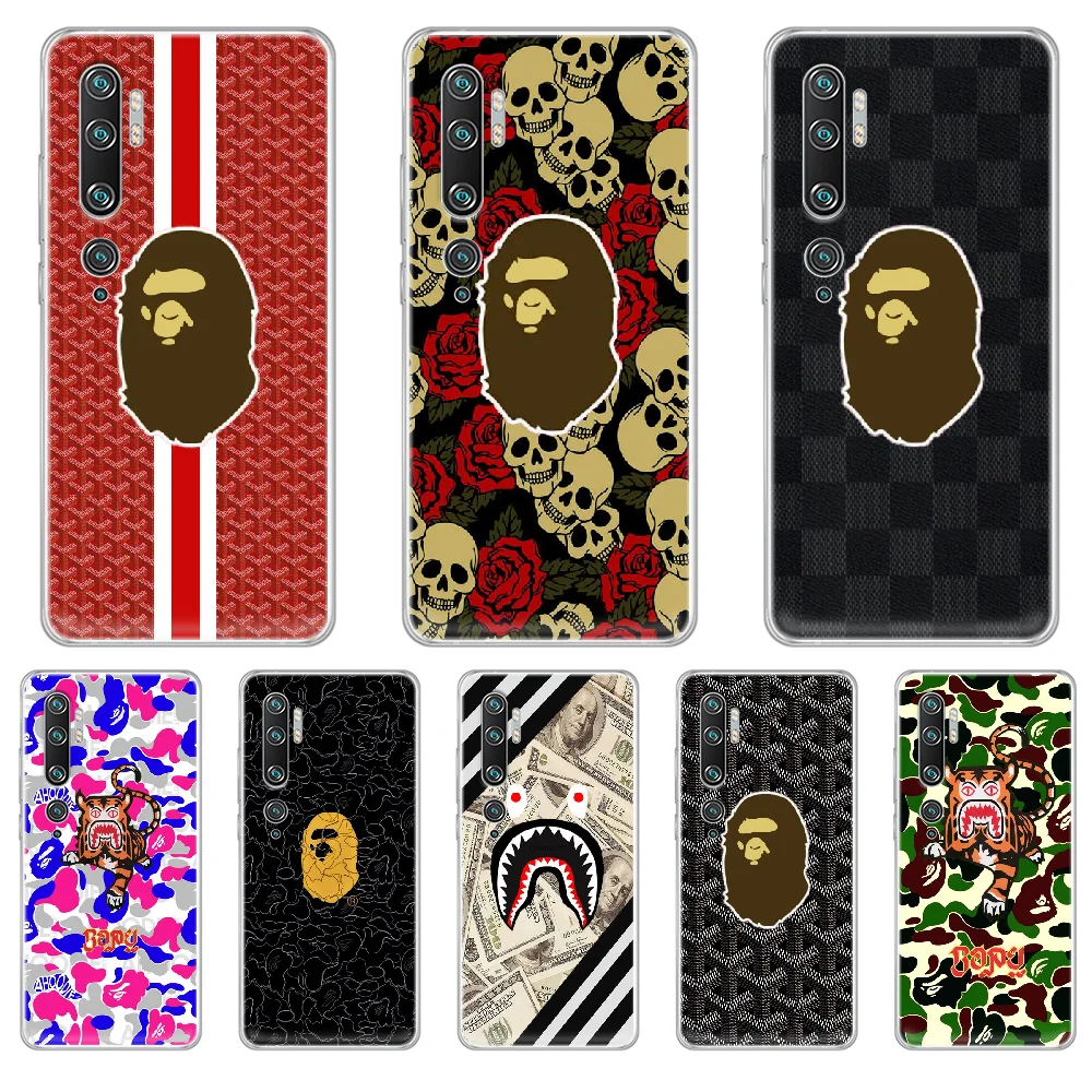

fashion Brand Shark mouth bape Phone Case cover hull For XIAOMI MI 3 4 5 5X 8 9 10 se max pro a2 9T note lite transparent shell