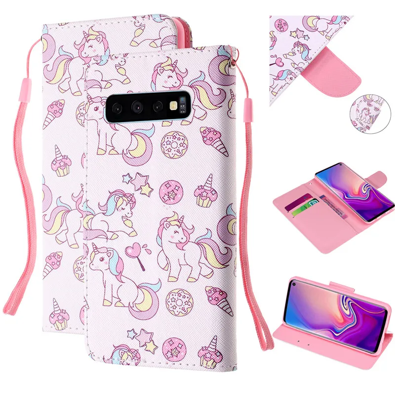 COOLY кожаный чехол с кошкой для samsung Galaxy S10e S10 Plus S9 S8 S7 Edge задняя крышка на Note 8 9 кошелек Флип Единорог Сова чехол для телефона