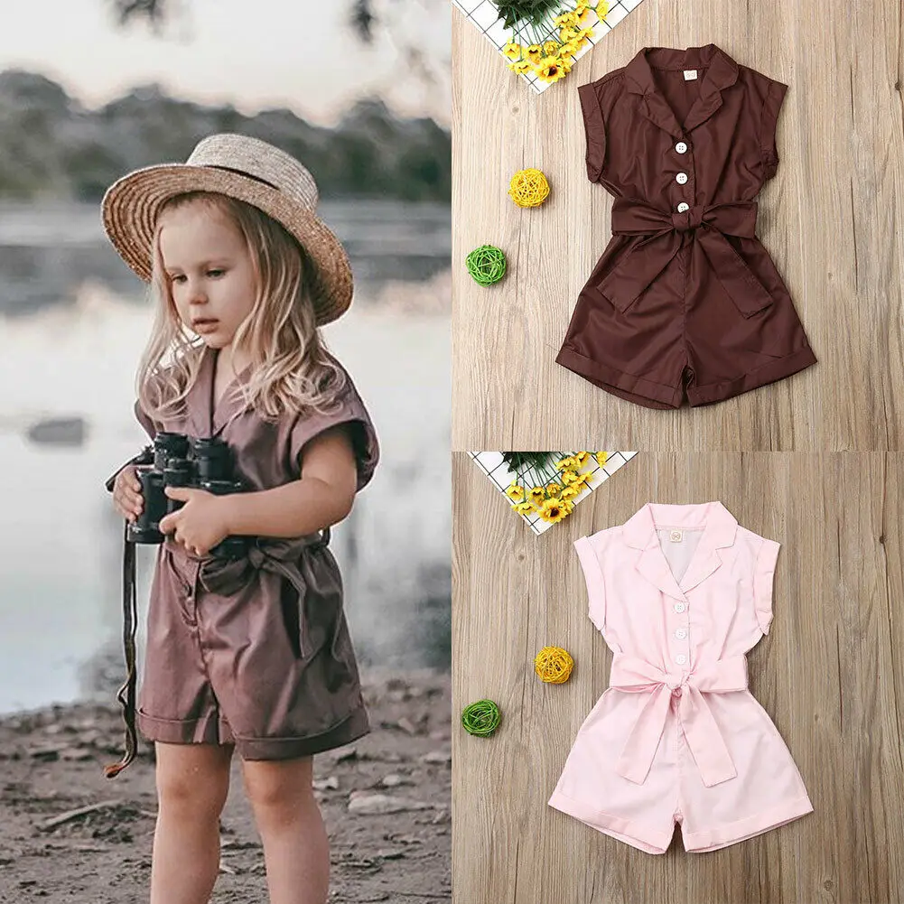 

2019 Summer Solid Newborn Baby Girl Kid Sleeveless Bow Romper Pants Summer Clothes Fashion Top