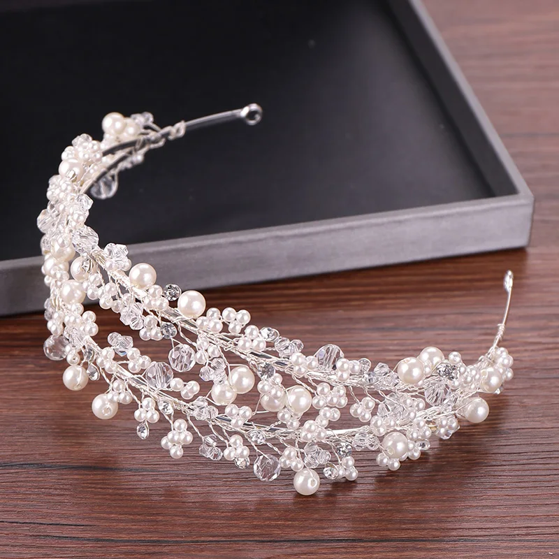 Jewelry Accessories Hair Accessory Hair Headdress Bridal Headwear Hair Band Crown White Pearl Bridal Hairbands Tiaras Wedding Crown Headband For Bride Hair Jewelry Pearl Wedding Hair Accessories Headwear