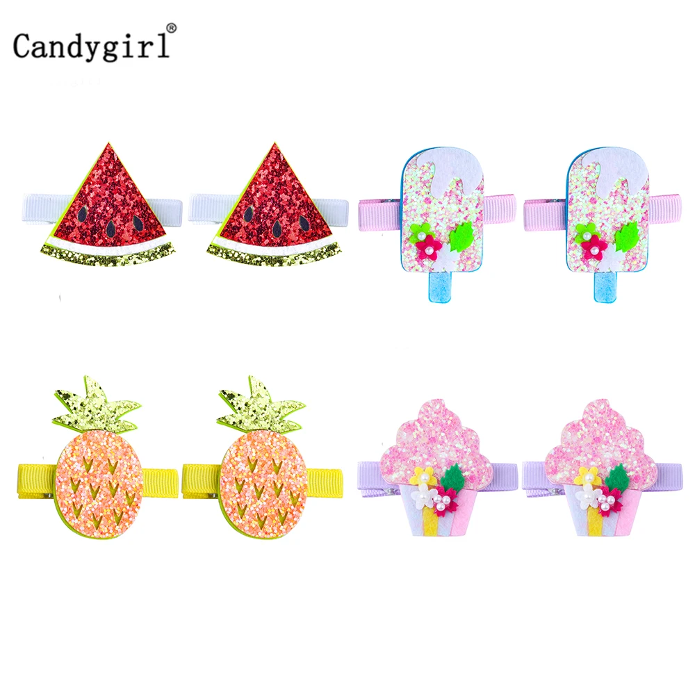 

4 pairs Cute Sequins Hair Clips for Girls Set Colorful Cartoon Fruits Sweet Barrettes Hair Accessories
